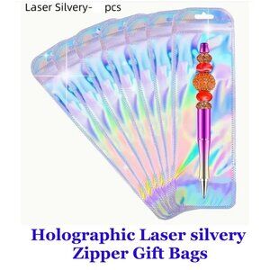 Holographic Laser Silvery  Zipper Gift Bags  10 Bags